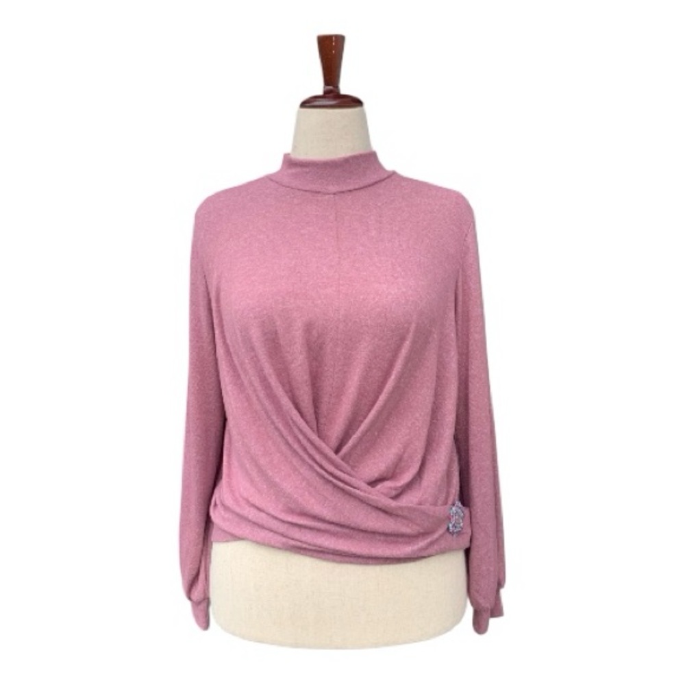 Loft Pink Long Sleeve Mock Turtleneck Draped Sweater with Tie Waist Size XS